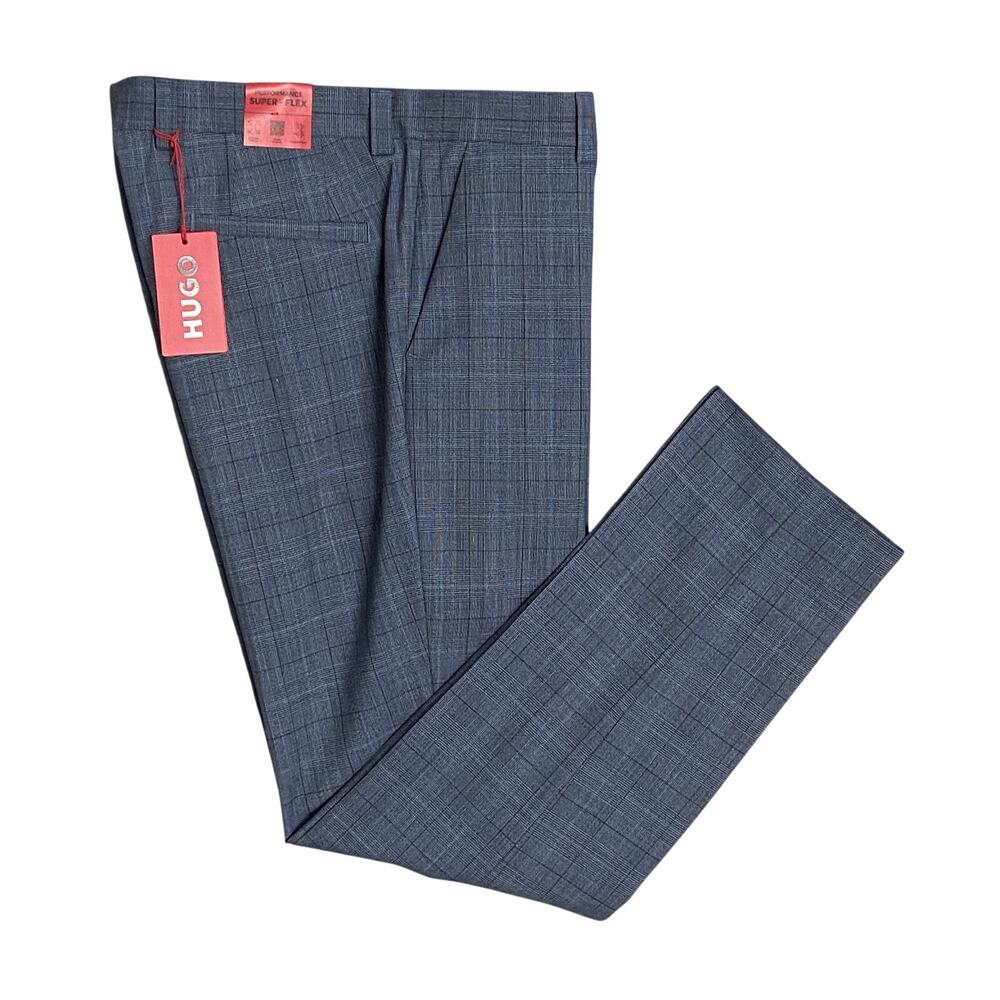 Hugo Boss Dress Pant Men's 40"x31" Modern Fit Virgin Wool Stretch Blue Plaid NEW
